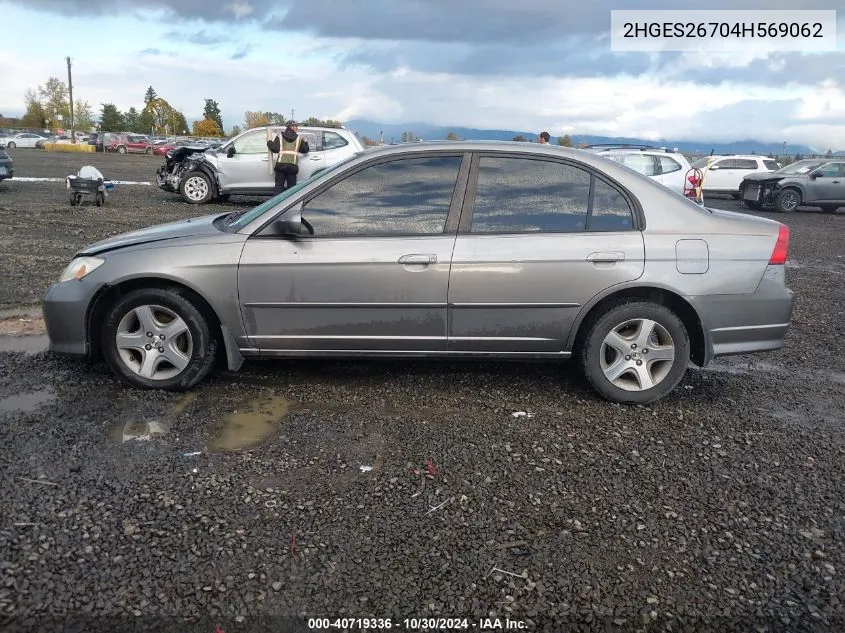 2004 Honda Civic Ex VIN: 2HGES26704H569062 Lot: 40719336