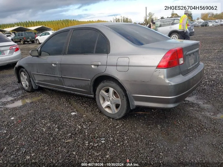 2004 Honda Civic Ex VIN: 2HGES26704H569062 Lot: 40719336