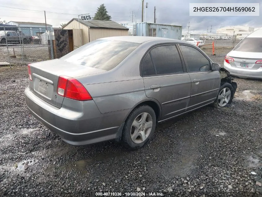 2004 Honda Civic Ex VIN: 2HGES26704H569062 Lot: 40719336