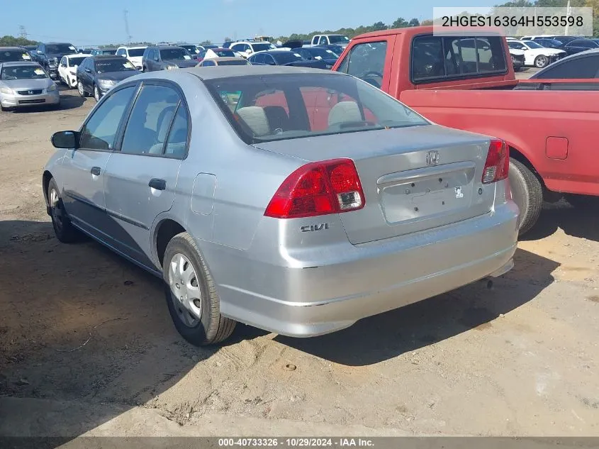 2004 Honda Civic Vp VIN: 2HGES16364H553598 Lot: 40733326