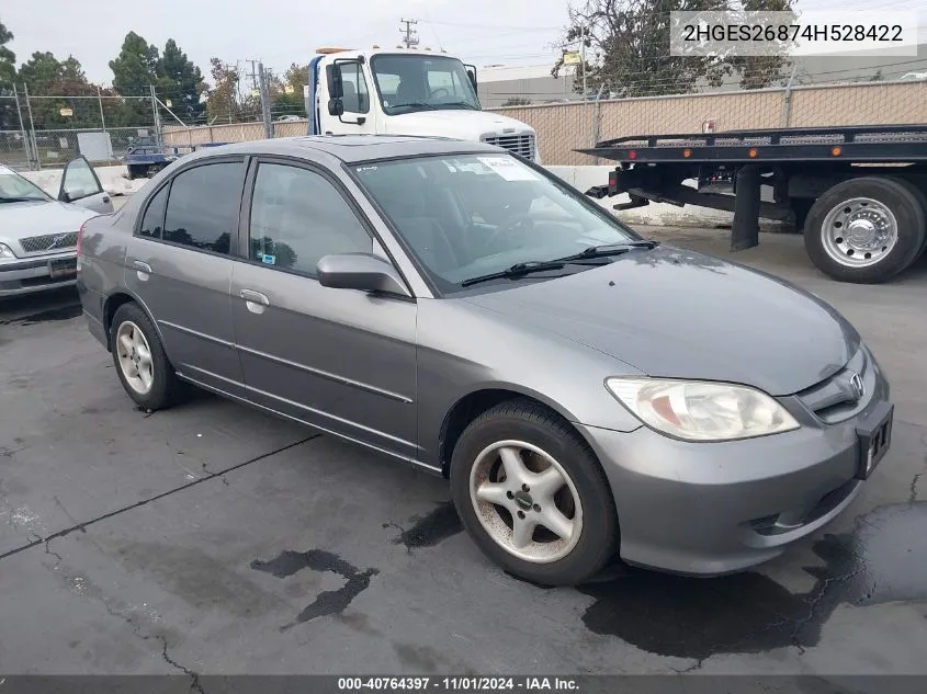 2004 Honda Civic Ex VIN: 2HGES26874H528422 Lot: 40764397