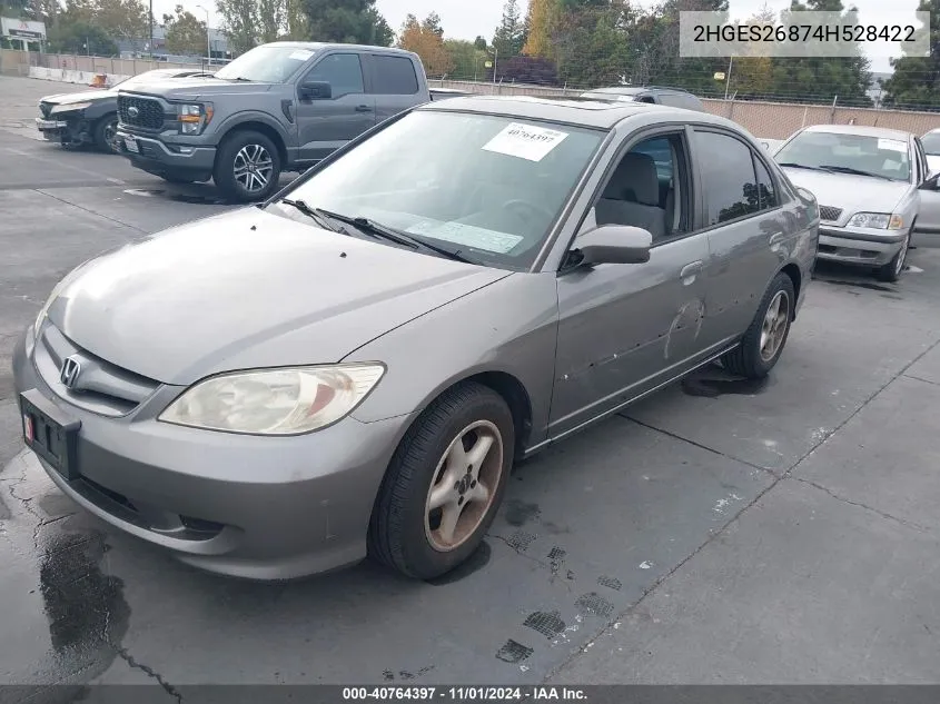 2004 Honda Civic Ex VIN: 2HGES26874H528422 Lot: 40764397