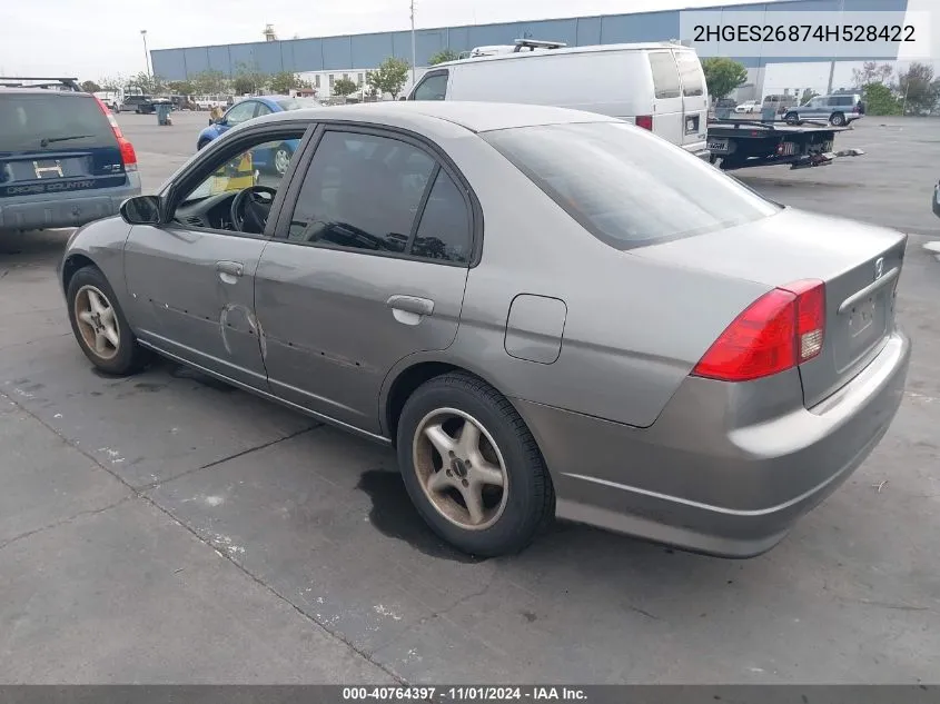 2004 Honda Civic Ex VIN: 2HGES26874H528422 Lot: 40764397