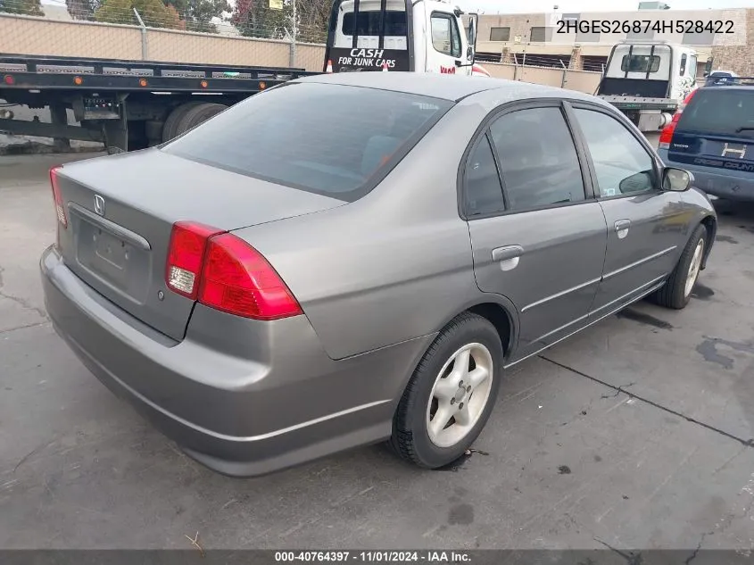 2004 Honda Civic Ex VIN: 2HGES26874H528422 Lot: 40764397