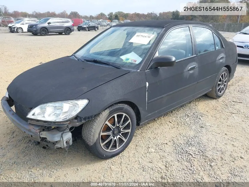 2004 Honda Civic Lx VIN: 2HGES16544H555867 Lot: 40791670