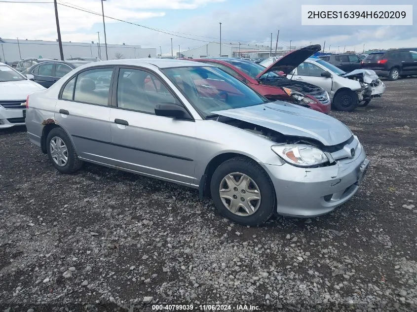 2004 Honda Civic Vp VIN: 2HGES16394H620209 Lot: 40799039