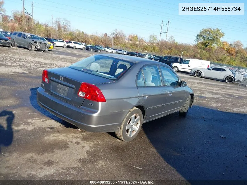 2004 Honda Civic Ex VIN: 2HGES26714H558734 Lot: 40819255