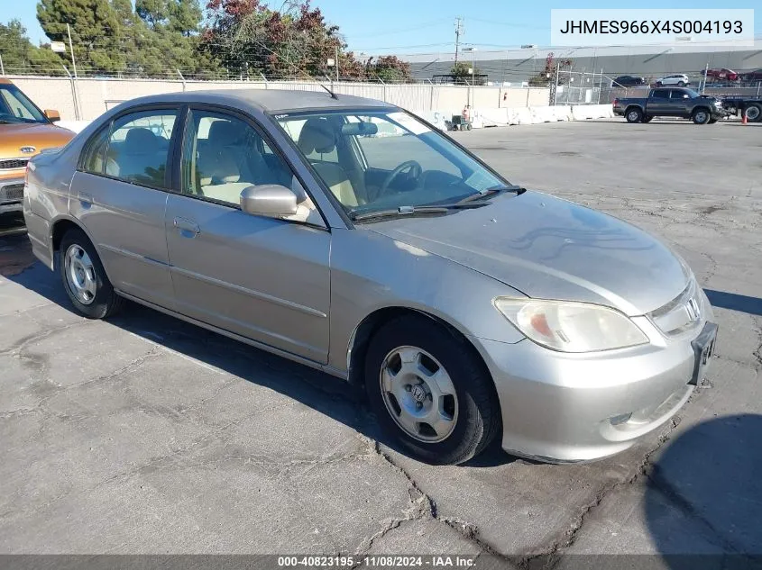 2004 Honda Civic Hybrid W/Ulev (Cvt) VIN: JHMES966X4S004193 Lot: 40823195