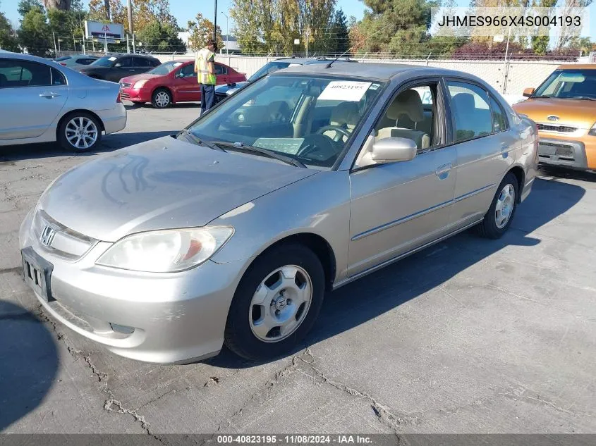 2004 Honda Civic Hybrid W/Ulev (Cvt) VIN: JHMES966X4S004193 Lot: 40823195