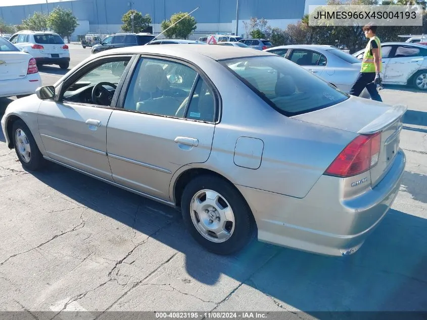 2004 Honda Civic Hybrid W/Ulev (Cvt) VIN: JHMES966X4S004193 Lot: 40823195