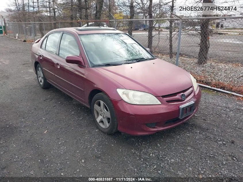 2004 Honda Civic Ex VIN: 2HGES26774H524474 Lot: 40831887