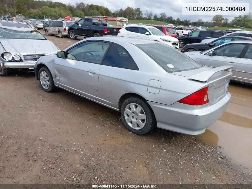 1HGEM22574L000484 2004 Honda Civic Lx