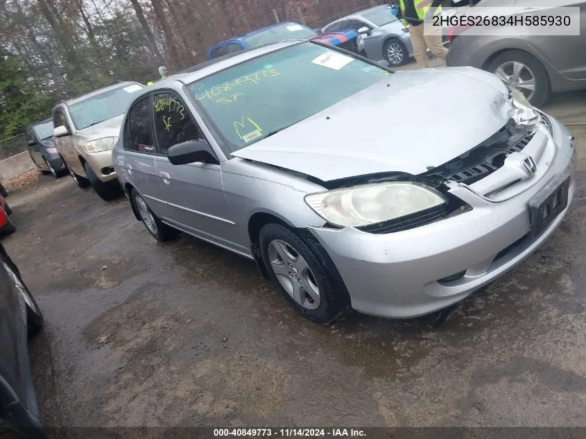 2004 Honda Civic Ex VIN: 2HGES26834H585930 Lot: 40849773