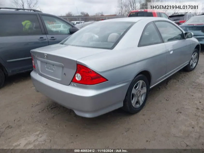 2004 Honda Civic Ex VIN: 1HGEM21994L017081 Lot: 40853412