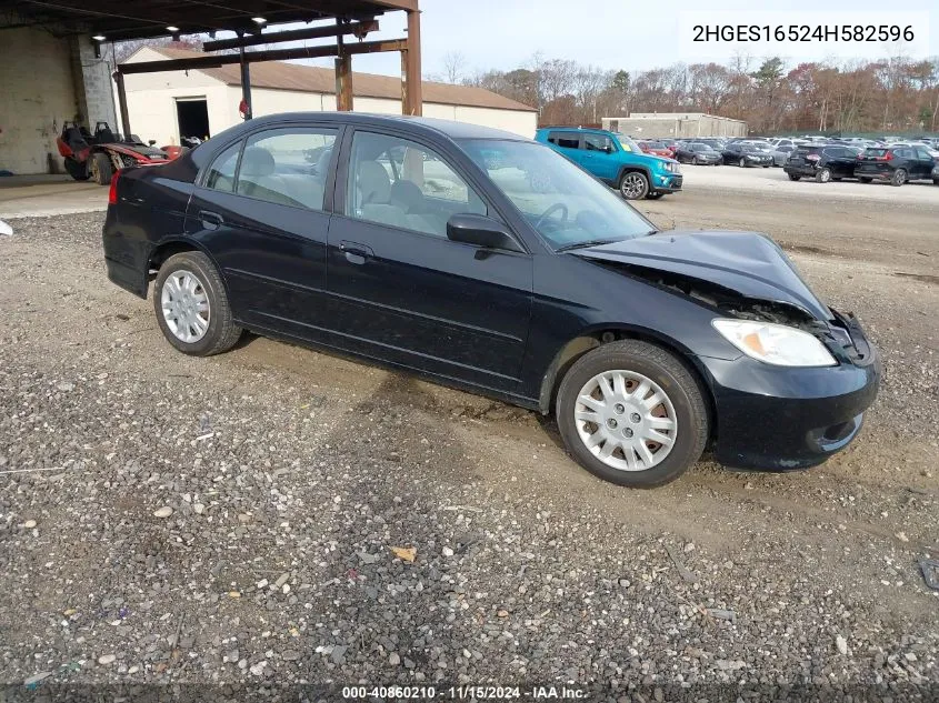 2004 Honda Civic Lx VIN: 2HGES16524H582596 Lot: 40860210