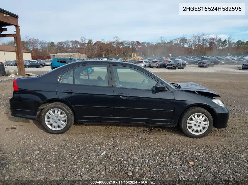 2004 Honda Civic Lx VIN: 2HGES16524H582596 Lot: 40860210