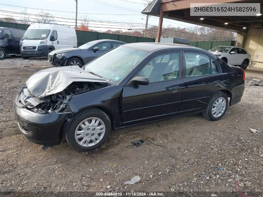 2004 Honda Civic Lx VIN: 2HGES16524H582596 Lot: 40860210