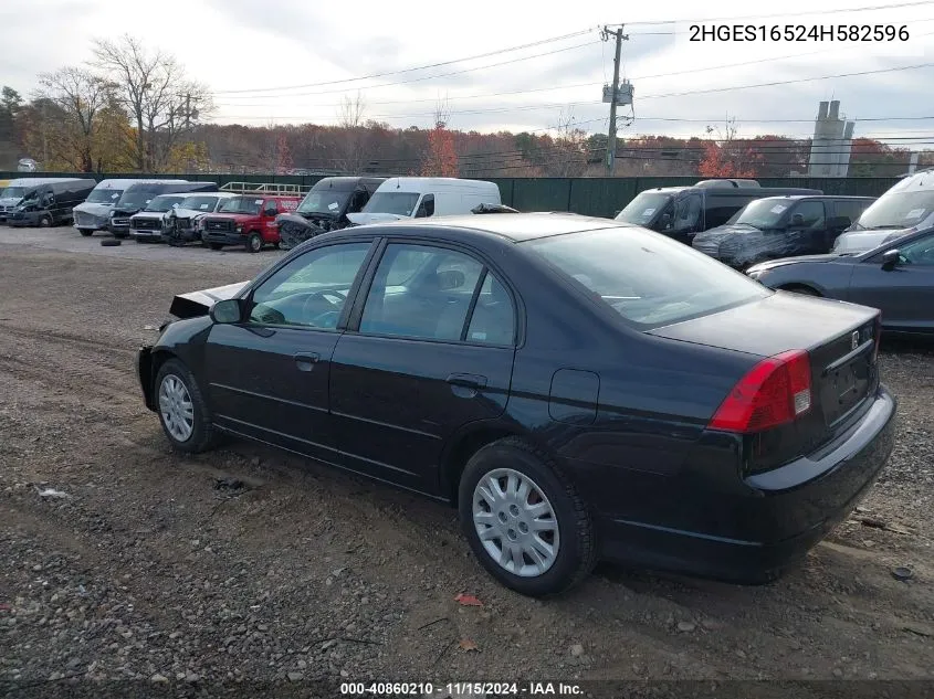 2004 Honda Civic Lx VIN: 2HGES16524H582596 Lot: 40860210