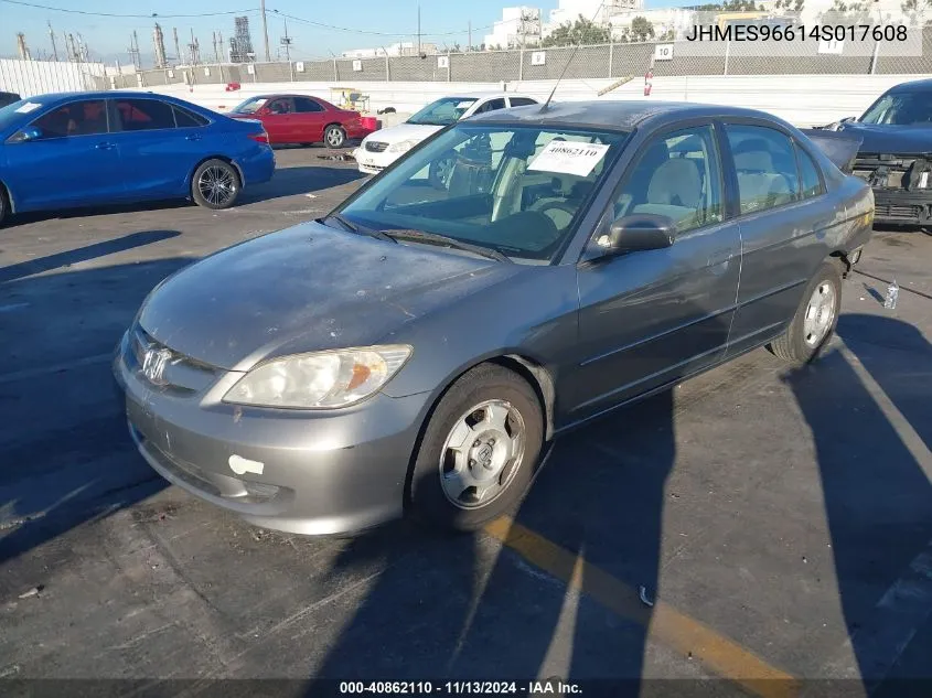 2004 Honda Civic Hybrid VIN: JHMES96614S017608 Lot: 40862110