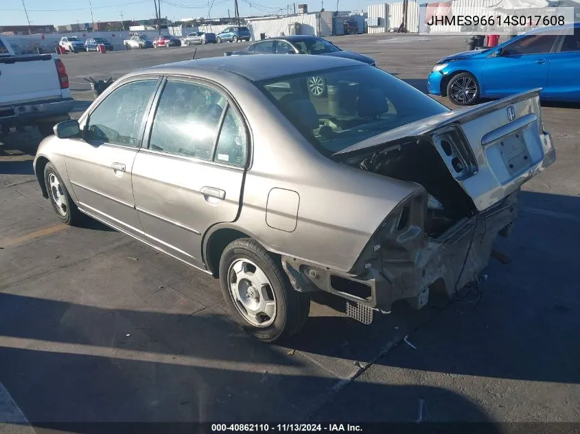 2004 Honda Civic Hybrid VIN: JHMES96614S017608 Lot: 40862110