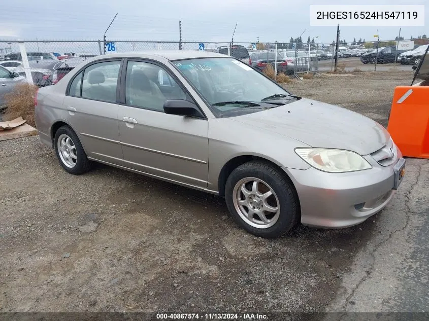 2004 Honda Civic Lx VIN: 2HGES16524H547119 Lot: 40867574