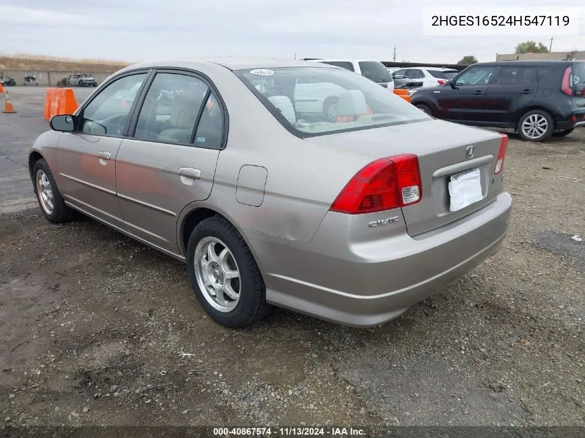 2004 Honda Civic Lx VIN: 2HGES16524H547119 Lot: 40867574