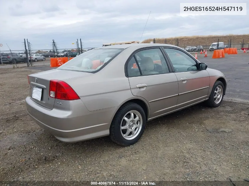 2004 Honda Civic Lx VIN: 2HGES16524H547119 Lot: 40867574