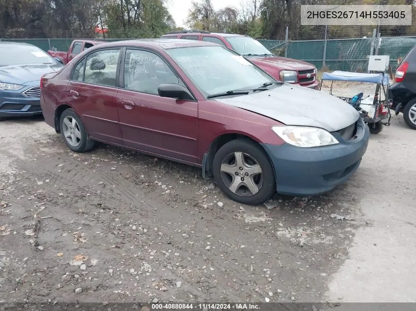 2004 Honda Civic Ex VIN: 2HGES26714H553405 Lot: 40880844