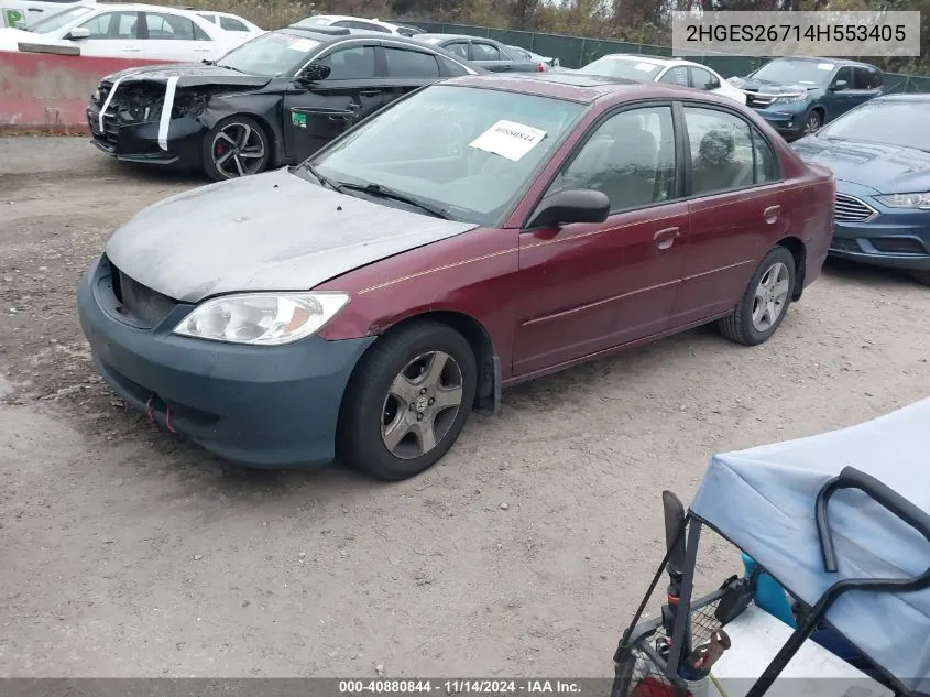 2004 Honda Civic Ex VIN: 2HGES26714H553405 Lot: 40880844