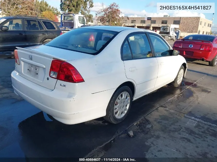 2004 Honda Civic Lx VIN: 2HGES165X4H541827 Lot: 40884637