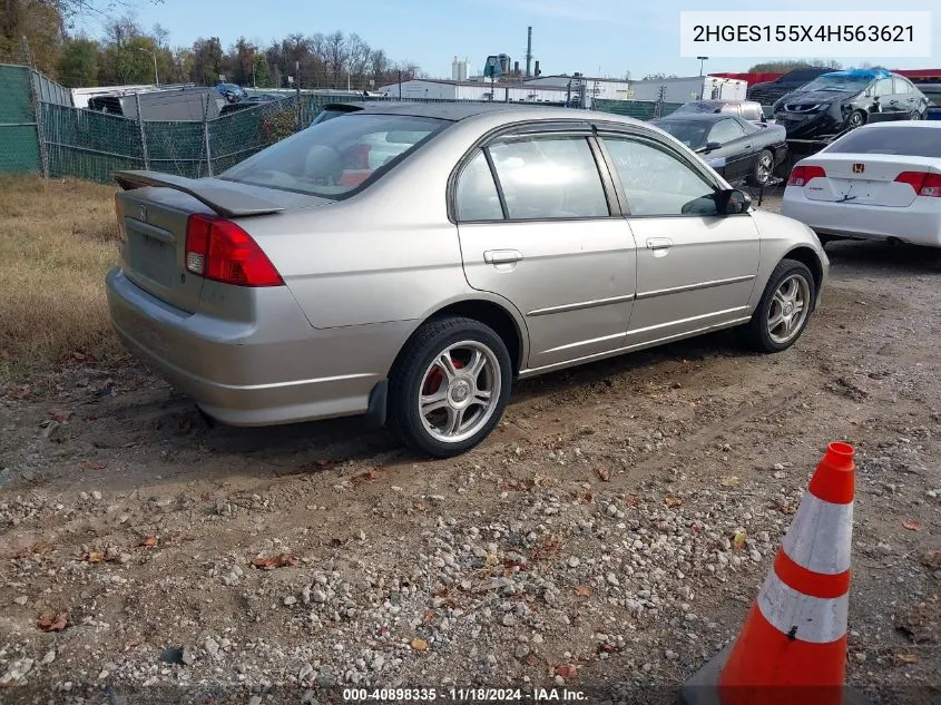 2004 Honda Civic Lx VIN: 2HGES155X4H563621 Lot: 40898335