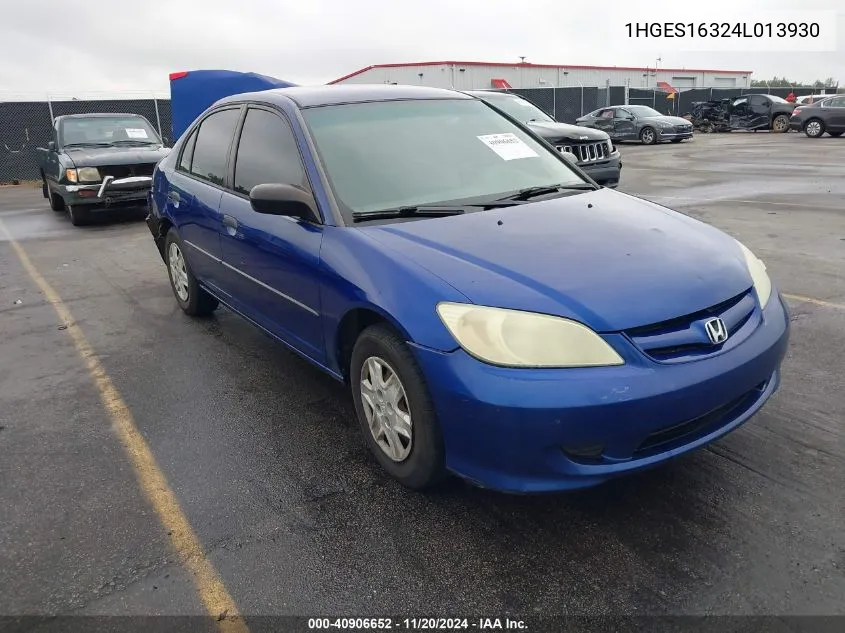 2004 Honda Civic Vp VIN: 1HGES16324L013930 Lot: 40906652