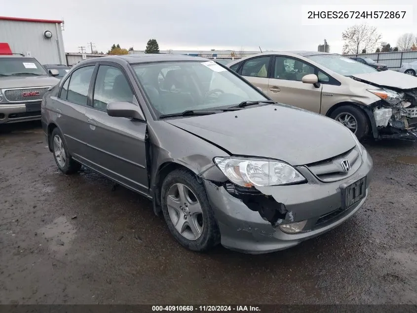 2004 Honda Civic Ex VIN: 2HGES26724H572867 Lot: 40910668