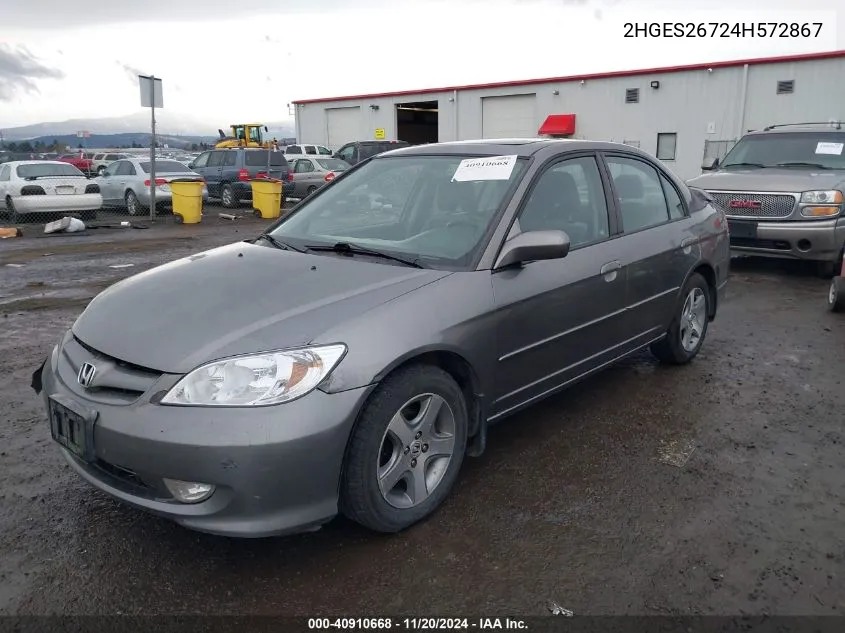 2004 Honda Civic Ex VIN: 2HGES26724H572867 Lot: 40910668