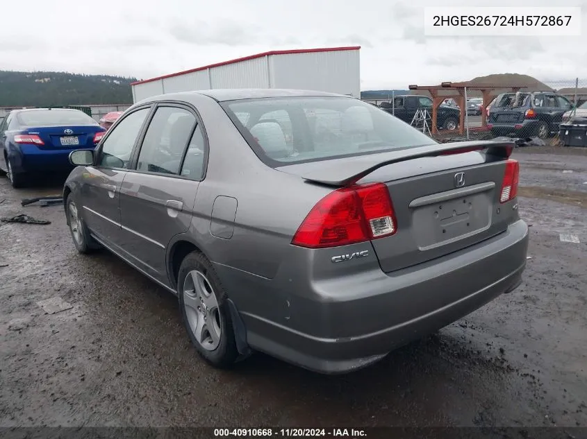 2004 Honda Civic Ex VIN: 2HGES26724H572867 Lot: 40910668