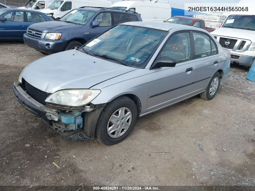 2004 Honda Civic Vp VIN: 2HGES16344H565068 Lot: 40924291