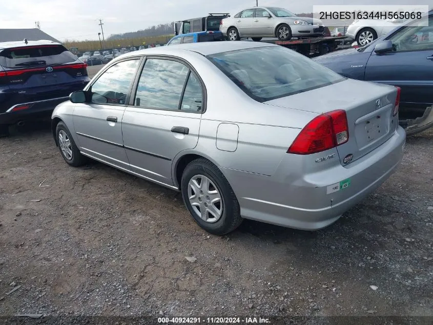 2004 Honda Civic Vp VIN: 2HGES16344H565068 Lot: 40924291