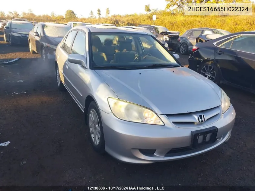 2005 Honda Civic Lx VIN: 2HGES16655H022324 Lot: 12130508