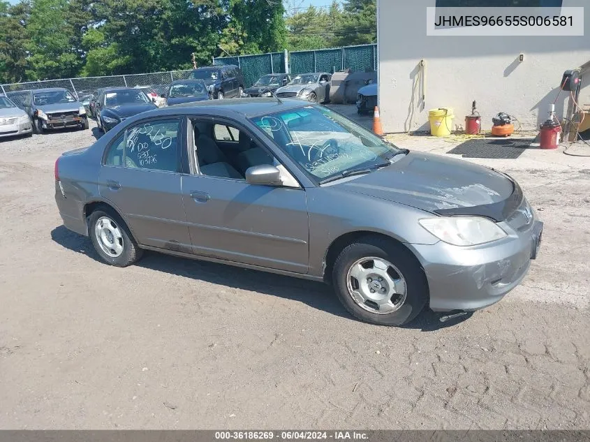 2005 Honda Civic Hybrid VIN: JHMES96655S006581 Lot: 36186269