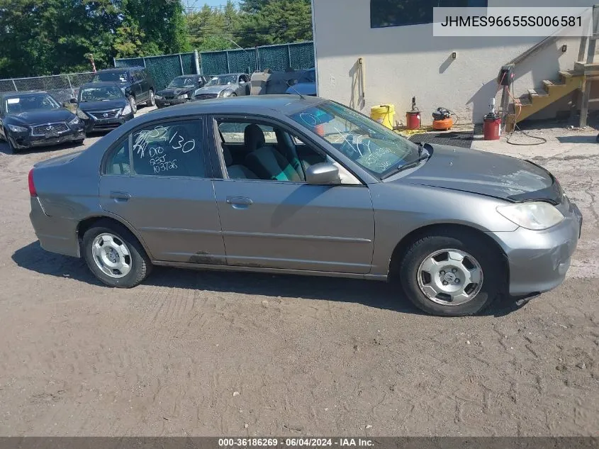 2005 Honda Civic Hybrid VIN: JHMES96655S006581 Lot: 36186269