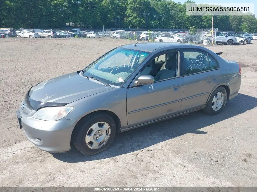 2005 Honda Civic Hybrid VIN: JHMES96655S006581 Lot: 36186269