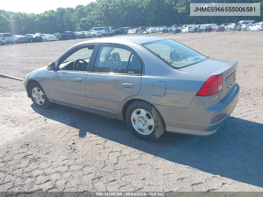 2005 Honda Civic Hybrid VIN: JHMES96655S006581 Lot: 36186269