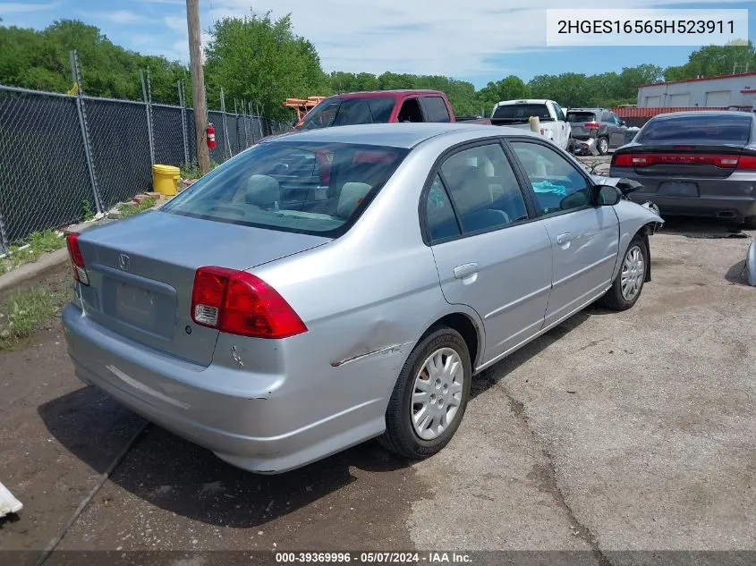 2005 Honda Civic Lx VIN: 2HGES16565H523911 Lot: 39369996