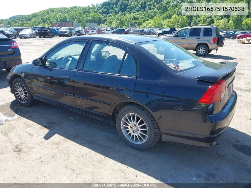 2005 Honda Civic Lx/Lx Se VIN: 2HGES16575H570638 Lot: 39482672