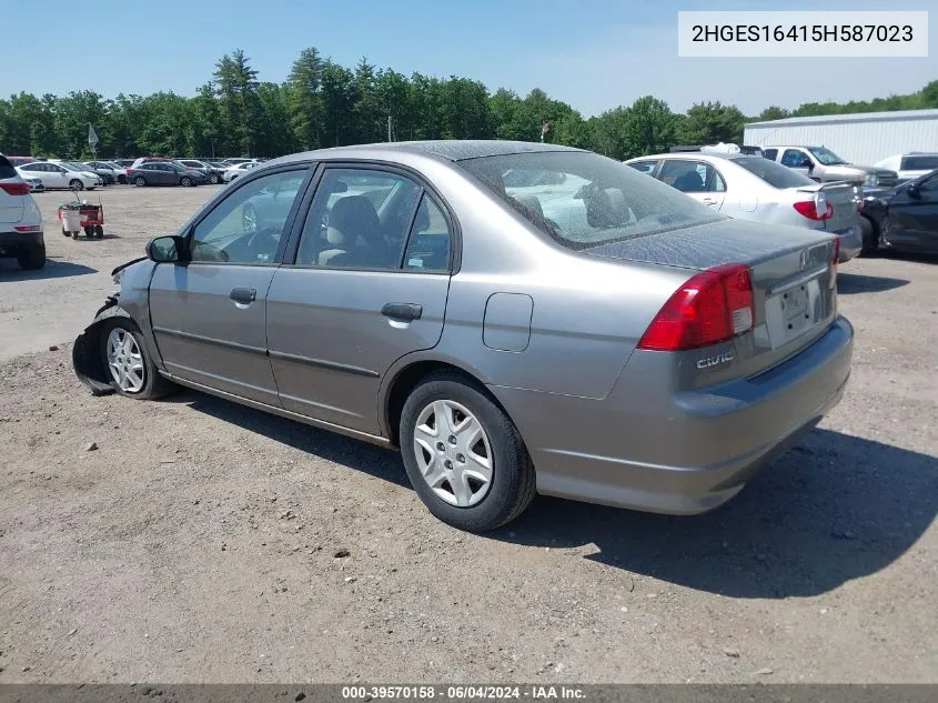 2005 Honda Civic Vp VIN: 2HGES16415H587023 Lot: 39570158