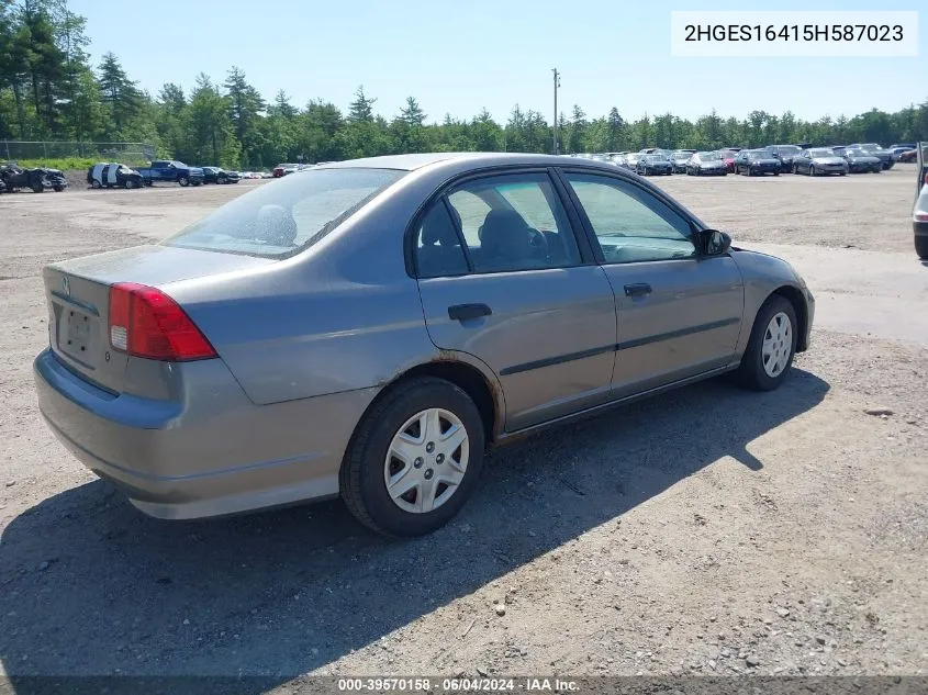 2005 Honda Civic Vp VIN: 2HGES16415H587023 Lot: 39570158