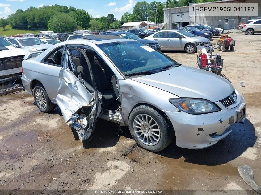 2005 Honda Civic Ex VIN: 1HGEM21905L041187 Lot: 39572668