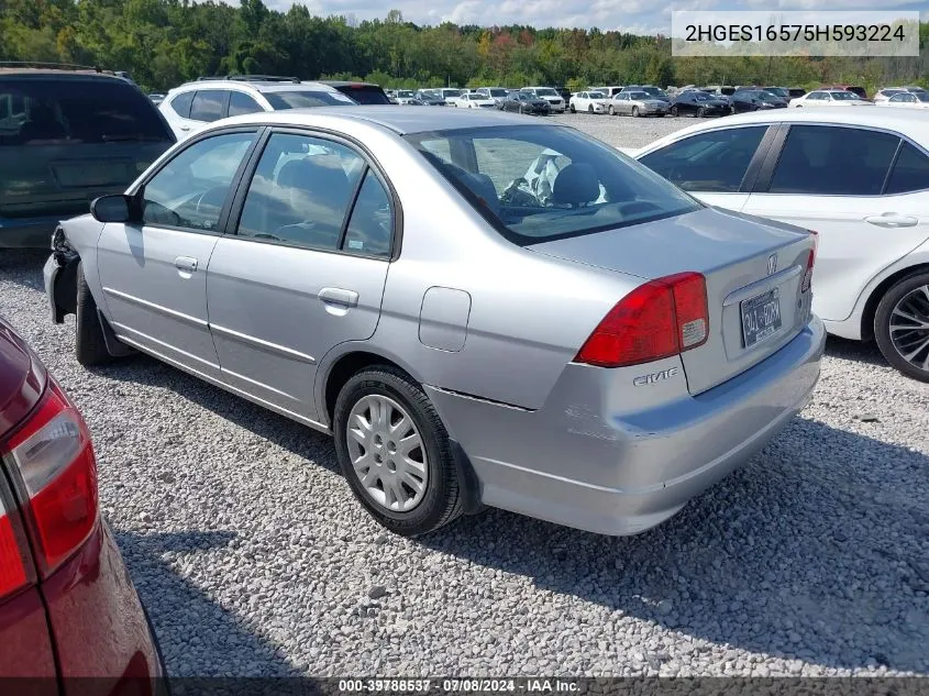 2005 Honda Civic Lx VIN: 2HGES16575H593224 Lot: 39788537