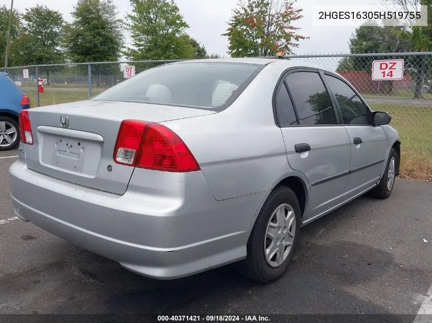 2005 Honda Civic Dx Vp VIN: 2HGES16305H519755 Lot: 40371421