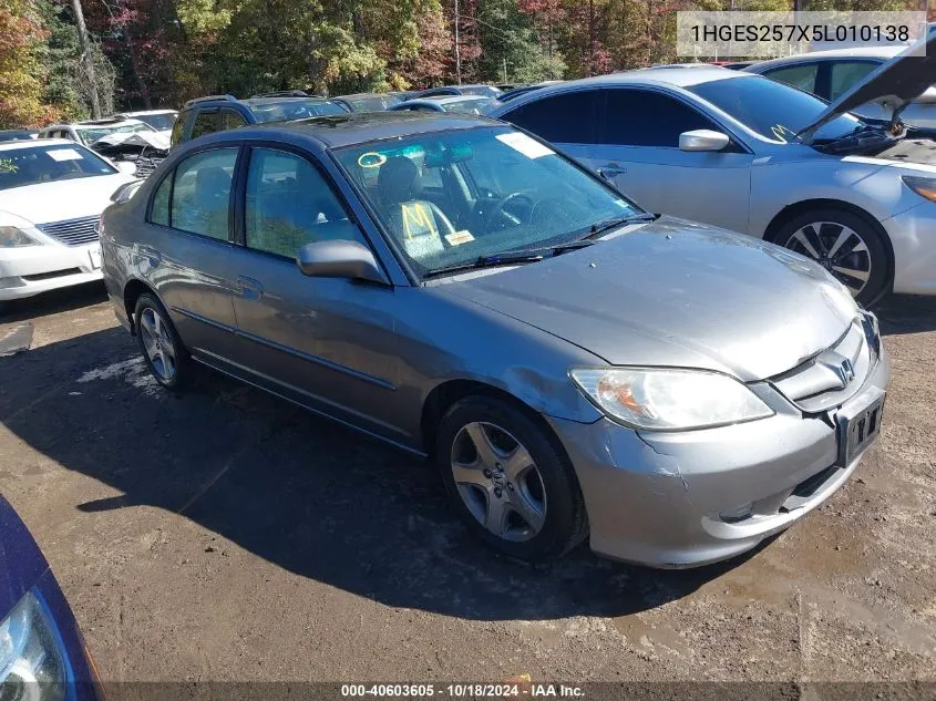 2005 Honda Civic Ex VIN: 1HGES257X5L010138 Lot: 40603605